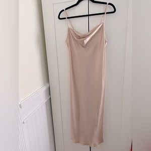 Bebe Satin Cowl Neck Slip Midi Dress - Size Small - Gold Color